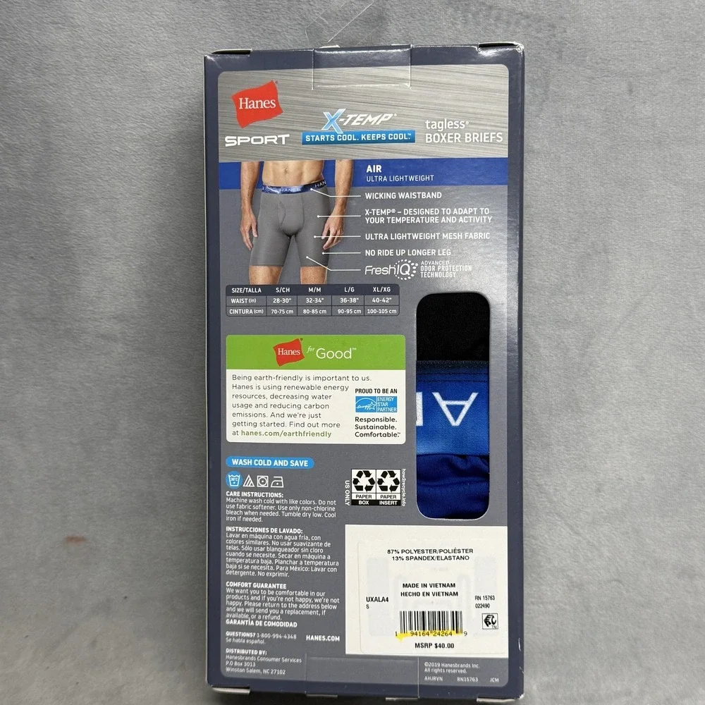 Hanes Sport Boxer Briefs Mens Small Multicolor X-Temp Air 4 Pack Tagless
